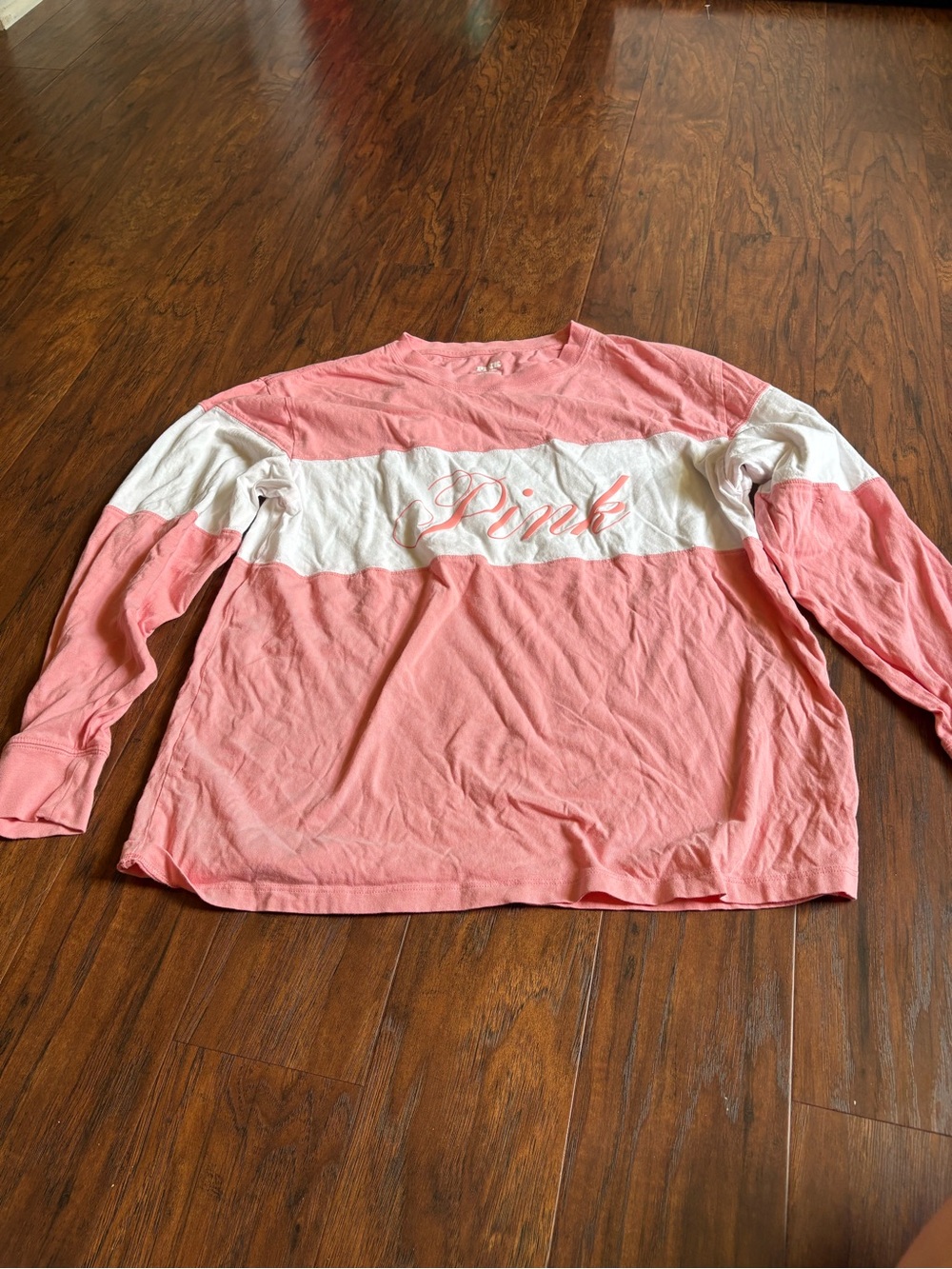 PINK Victoria's Secret Men's Long-Sleeve Pink and White Colorblock Tee